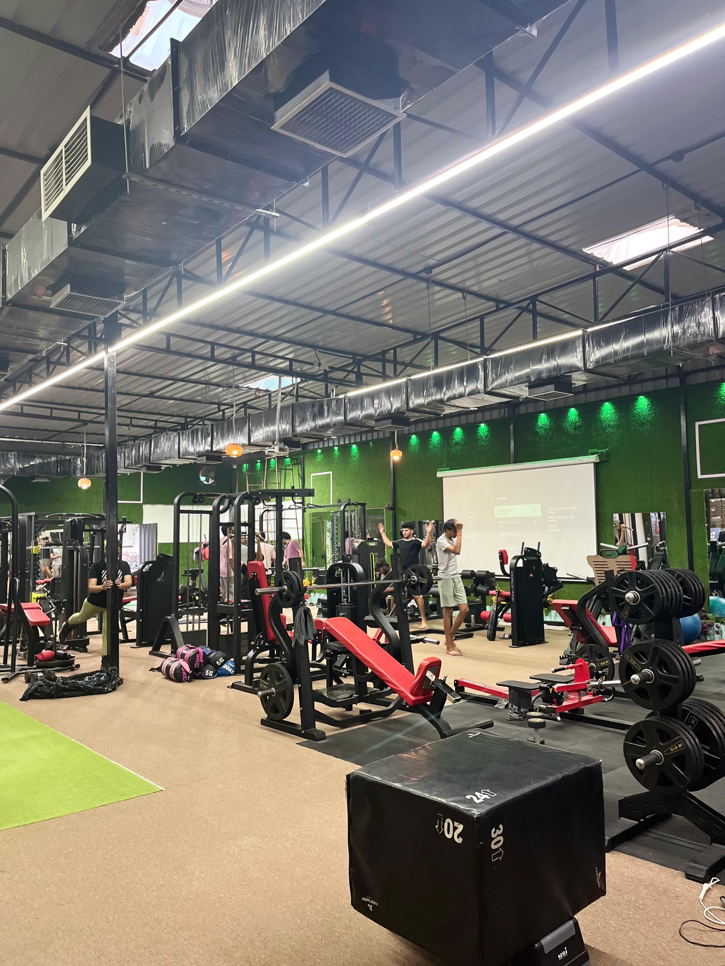 View of the gym with modern crossfit equipment.